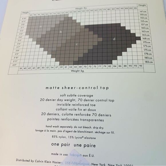 VTG Calvin Klein Matte Sheer Deep 2 Control Top Pantyhose NIP - Picture 2 of 3